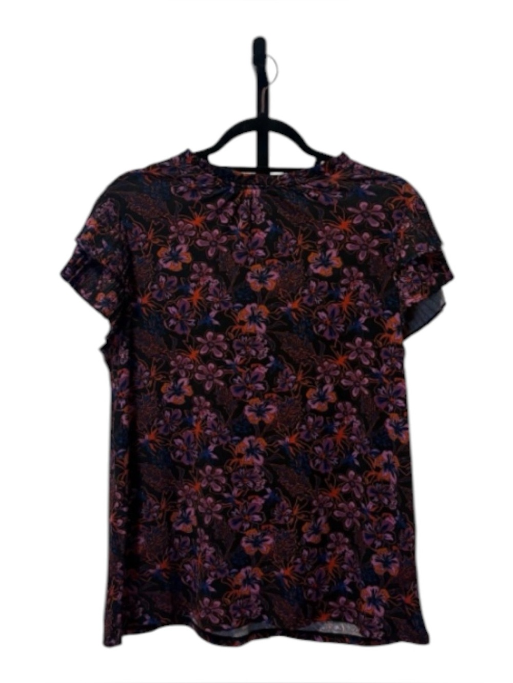 Adrianna Papell Floral Short Sleeve Blouse - Purple & Black